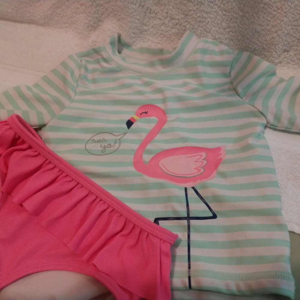 Carter's green, white and pink Rash Guard and Bikini Bottom 24m